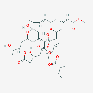 molecular formula C42H64O15 B034616 [(5E,8E,13E)-1,11,21-trihydroxy-17-(1-hydroxyethyl)-5,13-bis(2-methoxy-2-oxoethylidene)-10,10,26,26-tetramethyl-19-oxo-18,27,28,29-tetraoxatetracyclo[21.3.1.13,7.111,15]nonacos-8-en-25-yl] 2-methylbutanoate CAS No. 102580-65-4
