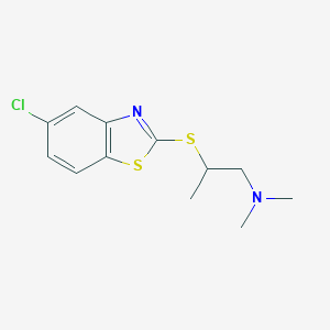 molecular formula C12H15ClN2S2 B034618 2-[(5-chloro-1,3-benzothiazol-2-yl)sulfanyl]-N,N-dimethylpropan-1-amine CAS No. 105340-38-3