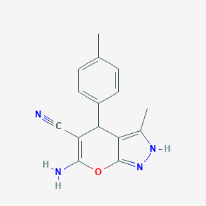 molecular formula C15H14N4O B346216 6-Amino-3-methyl-4-(4-methylphenyl)-1,4-dihydropyrano[2,3-c]pyrazole-5-carbonitrile CAS No. 82805-71-8
