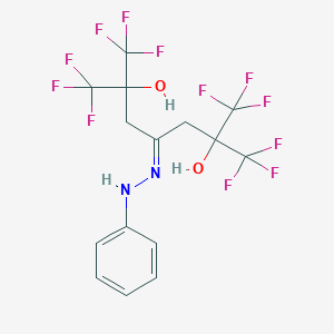 molecular formula C15H12F12N2O2 B034641 4-Heptanone, 2,6-bis(trifluoromethyl)-2,6-dihydroxy-1,1,1,7,7,7-hexafluoro-, phenylhydrazone CAS No. 101913-90-0