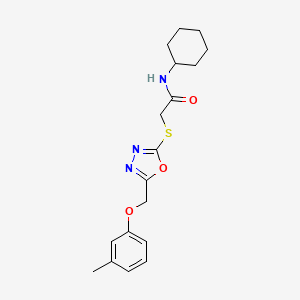 molecular formula C18H23N3O3S B3464642 N-cyclohexyl-2-[[5-[(3-methylphenoxy)methyl]-1,3,4-oxadiazol-2-yl]sulfanyl]acetamide 