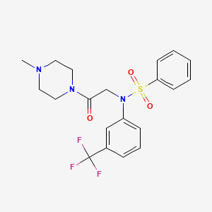 molecular formula C20H22F3N3O3S B3464763 N-(2-(4-Methylpiperazin-1-yl)-2-oxoethyl)-N-(3-(trifluoromethyl)phenyl)benzenesulfonamide 