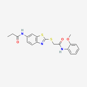 molecular formula C19H19N3O3S2 B3464874 N-[2-[2-(2-methoxyanilino)-2-oxoethyl]sulfanyl-1,3-benzothiazol-6-yl]propanamide 