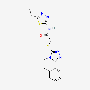 molecular formula C16H18N6OS2 B3464987 N-(5-ethyl-1,3,4-thiadiazol-2-yl)-2-{[4-methyl-5-(2-methylphenyl)-4H-1,2,4-triazol-3-yl]sulfanyl}acetamide 