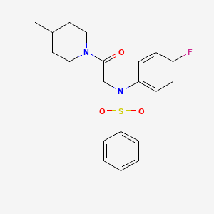 molecular formula C21H25FN2O3S B3465341 N-(4-fluorophenyl)-4-methyl-N-[2-(4-methylpiperidin-1-yl)-2-oxoethyl]benzenesulfonamide 