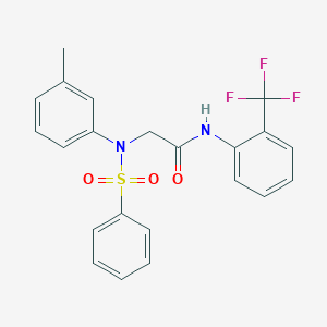 molecular formula C22H19F3N2O3S B3465371 2-[N-(benzenesulfonyl)-3-methylanilino]-N-[2-(trifluoromethyl)phenyl]acetamide 