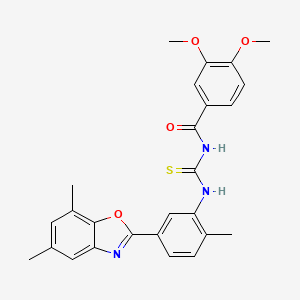 molecular formula C26H25N3O4S B3465653 N-[[5-(5,7-dimethyl-1,3-benzoxazol-2-yl)-2-methylphenyl]carbamothioyl]-3,4-dimethoxybenzamide 