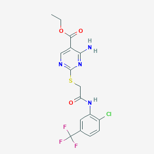 molecular formula C16H14ClF3N4O3S B3466480 ETHYL 4-AMINO-2-[({[2-CHLORO-5-(TRIFLUOROMETHYL)PHENYL]CARBAMOYL}METHYL)SULFANYL]PYRIMIDINE-5-CARBOXYLATE 