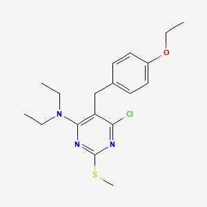 molecular formula C18H24ClN3OS B3466586 6-CHLORO-5-[(4-ETHOXYPHENYL)METHYL]-N,N-DIETHYL-2-(METHYLSULFANYL)PYRIMIDIN-4-AMINE 