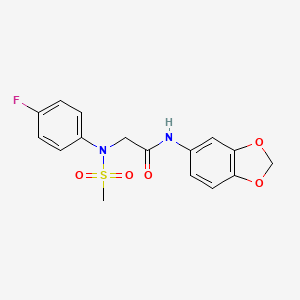 molecular formula C16H15FN2O5S B3467673 N-1,3-benzodioxol-5-yl-N~2~-(4-fluorophenyl)-N~2~-(methylsulfonyl)glycinamide CAS No. 6489-70-9