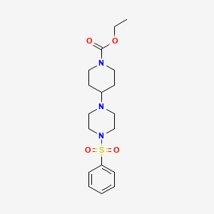 molecular formula C18H27N3O4S B3468467 ETHYL 4-[4-(PHENYLSULFONYL)PIPERAZINO]TETRAHYDRO-1(2H)-PYRIDINECARBOXYLATE 