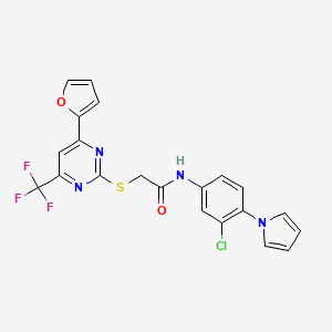 molecular formula C21H14ClF3N4O2S B3468498 N-[3-chloro-4-(1H-pyrrol-1-yl)phenyl]-2-{[4-(furan-2-yl)-6-(trifluoromethyl)pyrimidin-2-yl]sulfanyl}acetamide 