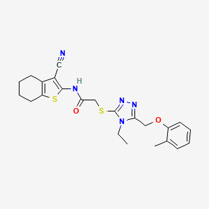 molecular formula C23H25N5O2S2 B3468692 N-(3-cyano-4,5,6,7-tetrahydro-1-benzothiophen-2-yl)-2-({4-ethyl-5-[(2-methylphenoxy)methyl]-4H-1,2,4-triazol-3-yl}sulfanyl)acetamide 