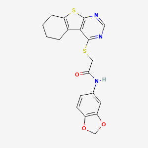 molecular formula C19H17N3O3S2 B3468887 N-(2H-1,3-benzodioxol-5-yl)-2-{8-thia-4,6-diazatricyclo[7.4.0.0^{2,7}]trideca-1(9),2,4,6-tetraen-3-ylsulfanyl}acetamide 