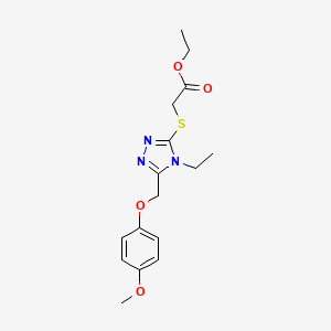 molecular formula C16H21N3O4S B3468965 ETHYL 2-({4-ETHYL-5-[(4-METHOXYPHENOXY)METHYL]-4H-1,2,4-TRIAZOL-3-YL}SULFANYL)ACETATE 
