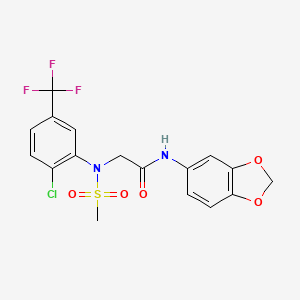 molecular formula C17H14ClF3N2O5S B3469454 N-(2H-1,3-BENZODIOXOL-5-YL)-2-{N-[2-CHLORO-5-(TRIFLUOROMETHYL)PHENYL]METHANESULFONAMIDO}ACETAMIDE 