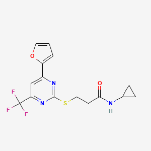 molecular formula C15H14F3N3O2S B3470156 N~1~-CYCLOPROPYL-3-{[4-(2-FURYL)-6-(TRIFLUOROMETHYL)-2-PYRIMIDINYL]SULFANYL}PROPANAMIDE 