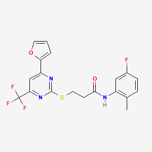 molecular formula C19H15F4N3O2S B3470160 N-(5-fluoro-2-methylphenyl)-3-{[4-(furan-2-yl)-6-(trifluoromethyl)pyrimidin-2-yl]sulfanyl}propanamide 