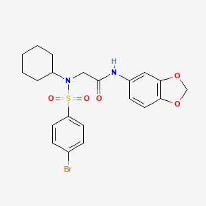 molecular formula C21H23BrN2O5S B3470530 N-(2H-1,3-benzodioxol-5-yl)-2-(N-cyclohexyl-4-bromobenzenesulfonamido)acetamide 
