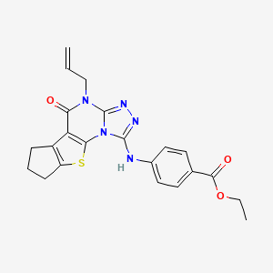 molecular formula C22H21N5O3S B3470855 Ethyl 4-[(5-oxo-4-prop-2-enyl-4,6,7,8,10-pentahydrocyclopenta[1,2-d]1,2,4-tria zolo[3',4'-3,2]pyrimidino[4,5-b]thiophenyl)amino]benzoate 