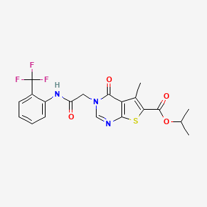 molecular formula C20H18F3N3O4S B3470921 Propan-2-yl 5-methyl-4-oxo-3-[2-oxo-2-[2-(trifluoromethyl)anilino]ethyl]thieno[2,3-d]pyrimidine-6-carboxylate 