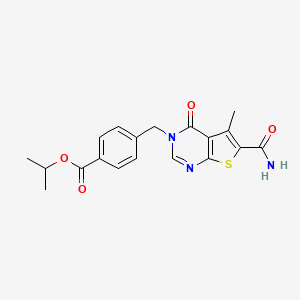 molecular formula C19H19N3O4S B3471093 Propan-2-yl 4-[(6-carbamoyl-5-methyl-4-oxothieno[2,3-d]pyrimidin-3-yl)methyl]benzoate 