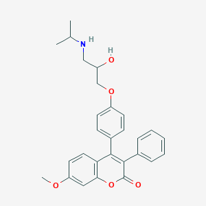 molecular formula C28H29NO5 B034713 2H-1-Benzopyran-2-one, 4-(4-(2-hydroxy-3-((1-methylethyl)amino)propoxy)phenyl)-7-methoxy-3-phenyl- CAS No. 111038-37-0