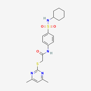 molecular formula C20H26N4O3S2 B3471619 N-{4-[(cyclohexylamino)sulfonyl]phenyl}-2-[(4,6-dimethyl-2-pyrimidinyl)thio]acetamide 