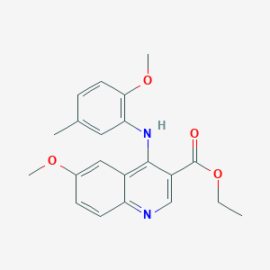 molecular formula C21H22N2O4 B3476973 Ethyl 6-methoxy-4-[(2-methoxy-5-methylphenyl)amino]quinoline-3-carboxylate 