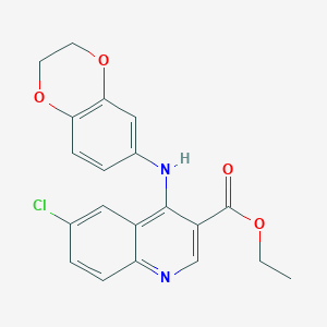 molecular formula C20H17ClN2O4 B3477092 Ethyl 6-chloro-4-(2,3-dihydro-1,4-benzodioxin-6-ylamino)quinoline-3-carboxylate 