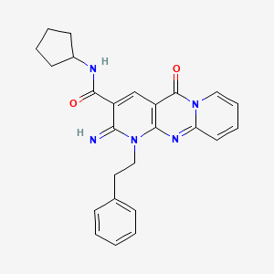 molecular formula C25H25N5O2 B3477114 N-cyclopentyl-6-imino-2-oxo-7-(2-phenylethyl)-1,7,9-triazatricyclo[8.4.0.03,8]tetradeca-3(8),4,9,11,13-pentaene-5-carboxamide 