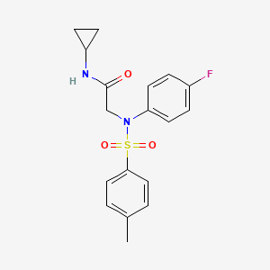 molecular formula C18H19FN2O3S B3479417 N~1~-cyclopropyl-N~2~-(4-fluorophenyl)-N~2~-[(4-methylphenyl)sulfonyl]glycinamide 
