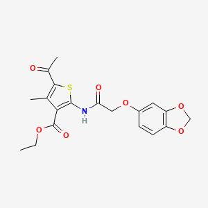 molecular formula C19H19NO7S B3479680 ETHYL 5-ACETYL-2-[2-(2H-1,3-BENZODIOXOL-5-YLOXY)ACETAMIDO]-4-METHYLTHIOPHENE-3-CARBOXYLATE 