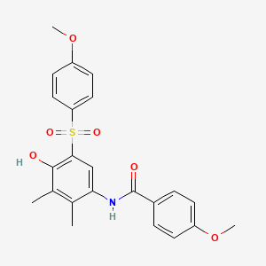 molecular formula C23H23NO6S B3479699 N-[4-HYDROXY-5-(4-METHOXYBENZENESULFONYL)-2,3-DIMETHYLPHENYL]-4-METHOXYBENZAMIDE 
