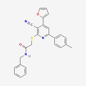 molecular formula C26H21N3O2S B3480198 N-benzyl-2-{[3-cyano-4-(furan-2-yl)-6-(4-methylphenyl)pyridin-2-yl]sulfanyl}acetamide 