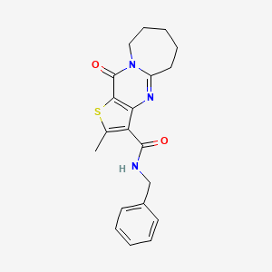 molecular formula C20H21N3O2S B3480238 N-benzyl-5-methyl-2-oxo-4-thia-1,8-diazatricyclo[7.5.0.03,7]tetradeca-3(7),5,8-triene-6-carboxamide 