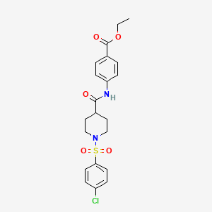 molecular formula C21H23ClN2O5S B3480492 Ethyl 4-[1-(4-chlorobenzenesulfonyl)piperidine-4-amido]benzoate 