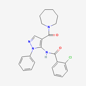 molecular formula C23H23ClN4O2 B3481152 N-[4-(azepane-1-carbonyl)-2-phenylpyrazol-3-yl]-2-chlorobenzamide 