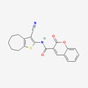 molecular formula C20H16N2O3S B3481200 N-{3-CYANO-4H,5H,6H,7H,8H-CYCLOHEPTA[B]THIOPHEN-2-YL}-2-OXO-2H-CHROMENE-3-CARBOXAMIDE 