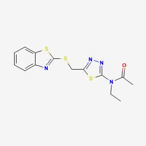 molecular formula C14H14N4OS3 B3481471 N-{5-[(1,3-benzothiazol-2-ylsulfanyl)methyl]-1,3,4-thiadiazol-2-yl}-N-ethylacetamide 