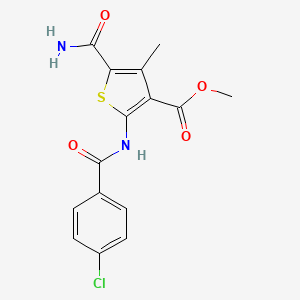molecular formula C15H13ClN2O4S B3482687 METHYL 5-CARBAMOYL-2-(4-CHLOROBENZAMIDO)-4-METHYLTHIOPHENE-3-CARBOXYLATE 