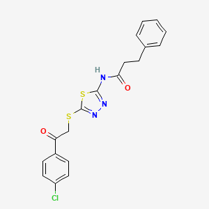 molecular formula C19H16ClN3O2S2 B3483355 N-(5-{[2-(4-chlorophenyl)-2-oxoethyl]sulfanyl}-1,3,4-thiadiazol-2-yl)-3-phenylpropanamide 