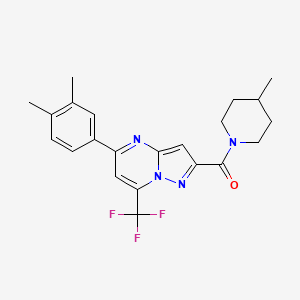 molecular formula C22H23F3N4O B3483494 1-[5-(3,4-DIMETHYLPHENYL)-7-(TRIFLUOROMETHYL)PYRAZOLO[1,5-A]PYRIMIDINE-2-CARBONYL]-4-METHYLPIPERIDINE 