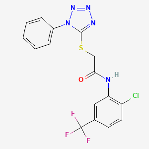 molecular formula C16H11ClF3N5OS B3483575 N-[2-chloro-5-(trifluoromethyl)phenyl]-2-[(1-phenyl-1H-1,2,3,4-tetrazol-5-yl)sulfanyl]acetamide 