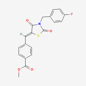 molecular formula C19H14FNO4S B3483735 METHYL 4-{[(5Z)-3-[(4-FLUOROPHENYL)METHYL]-2,4-DIOXO-1,3-THIAZOLIDIN-5-YLIDENE]METHYL}BENZOATE 
