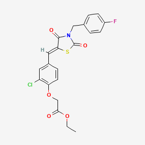 molecular formula C21H17ClFNO5S B3483747 ETHYL 2-(2-CHLORO-4-{[(5Z)-3-[(4-FLUOROPHENYL)METHYL]-2,4-DIOXO-1,3-THIAZOLIDIN-5-YLIDENE]METHYL}PHENOXY)ACETATE 