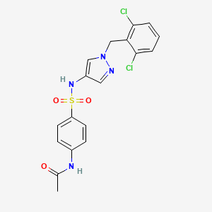 molecular formula C18H16Cl2N4O3S B3484420 N-(4-{[1-(2,6-dichlorobenzyl)-1H-pyrazol-4-yl]sulfamoyl}phenyl)acetamide 