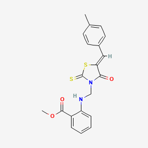 molecular formula C20H18N2O3S2 B3484704 METHYL 2-[({5-[(Z)-1-(4-METHYLPHENYL)METHYLIDENE]-4-OXO-2-THIOXO-1,3-THIAZOLAN-3-YL}METHYL)AMINO]BENZOATE 