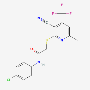molecular formula C16H11ClF3N3OS B3484862 N-(4-chlorophenyl)-2-{[3-cyano-6-methyl-4-(trifluoromethyl)pyridin-2-yl]sulfanyl}acetamide 