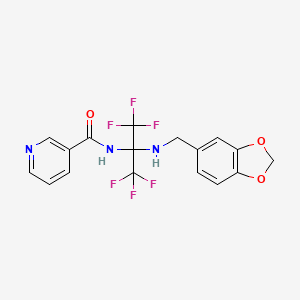 molecular formula C17H13F6N3O3 B3485096 N-{2-[(1,3-BENZODIOXOL-5-YLMETHYL)AMINO]-1,1,1,3,3,3-HEXAFLUORO-2-PROPANYL}NICOTINAMIDE 